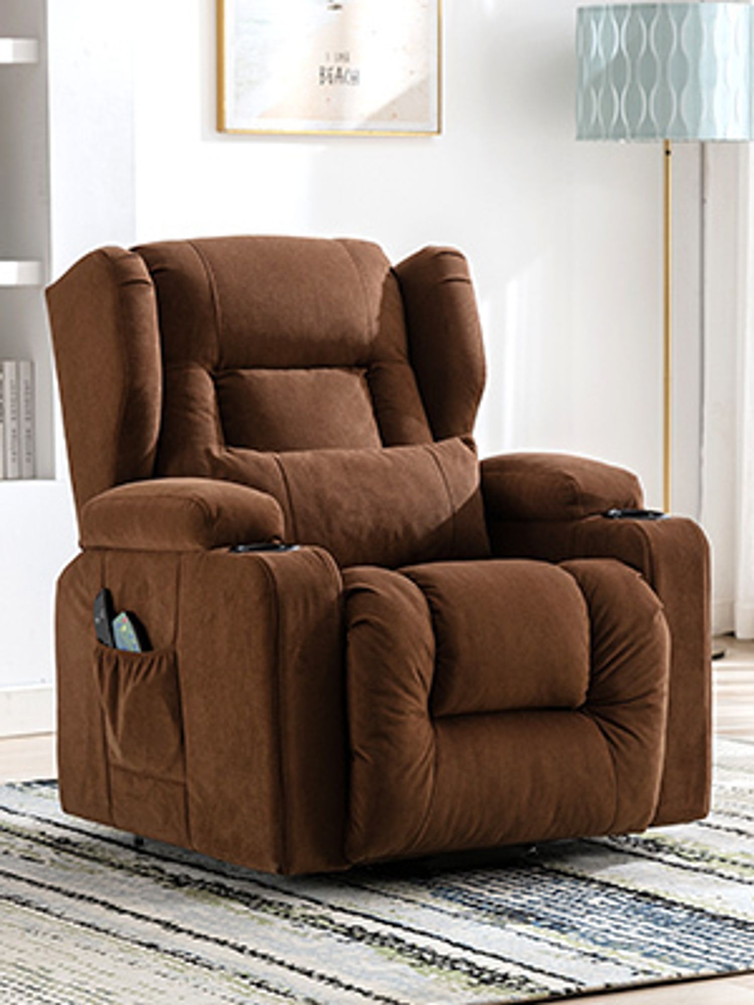 COMHOMA Relaxsessel Aufstehhilfe Massagesessel Fernsehsessel Liege mit Massage Ergonomischer Sessel Stoffoberfläche braun