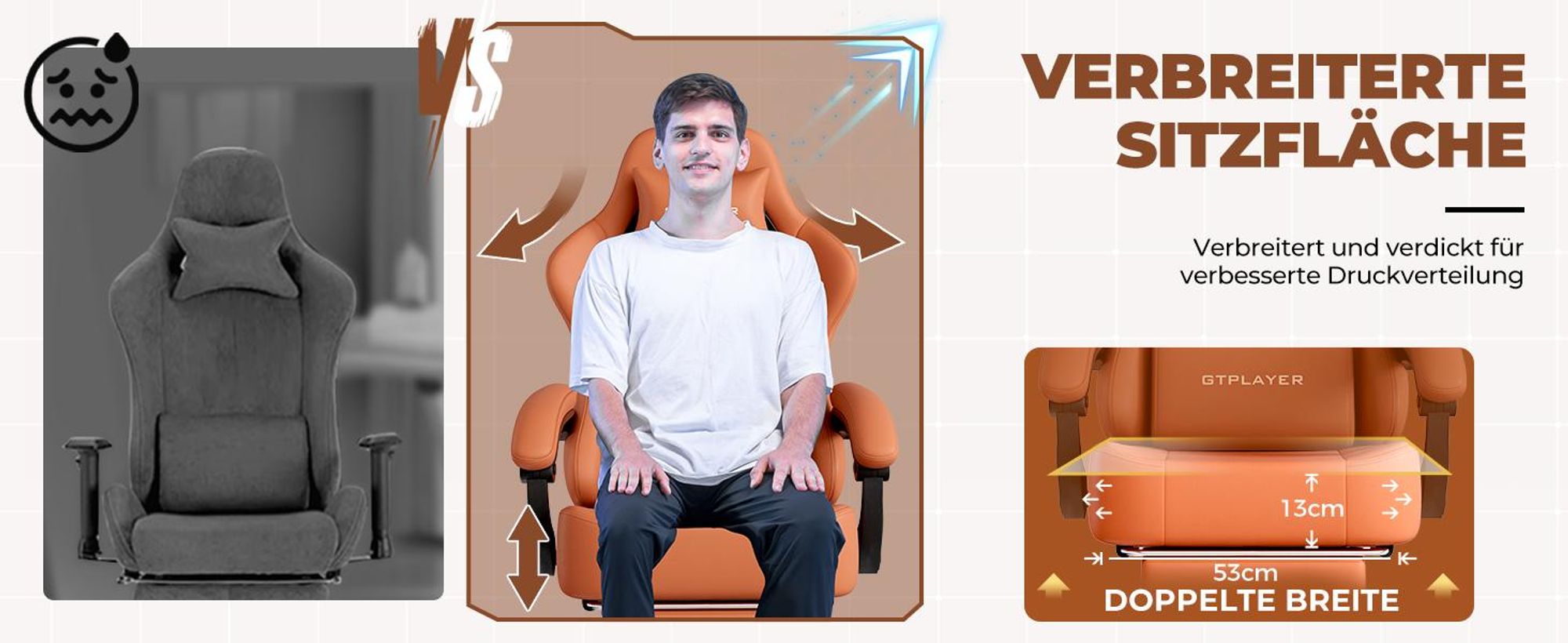 GTPLAYER Gaming Stuhl Ergonomischer Gaming Sessel Schreibtischstuhl Bürostuhl mit Stoffoberfläche Federsitzkissen, Verbindungsarmlehnen, mit Fußstütze