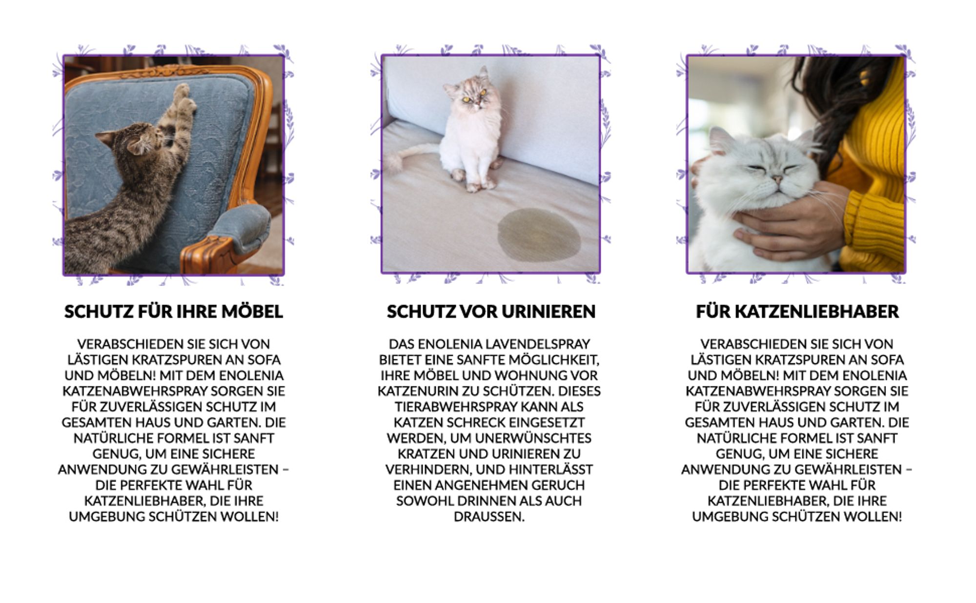 Enolenia® Anti Kratz Spray – Fernhaltespray – für Katzen – Anti Kratz Spray - Katzenabwеhr – zum Vertreiben von Katzen – Katzen Abwеhr