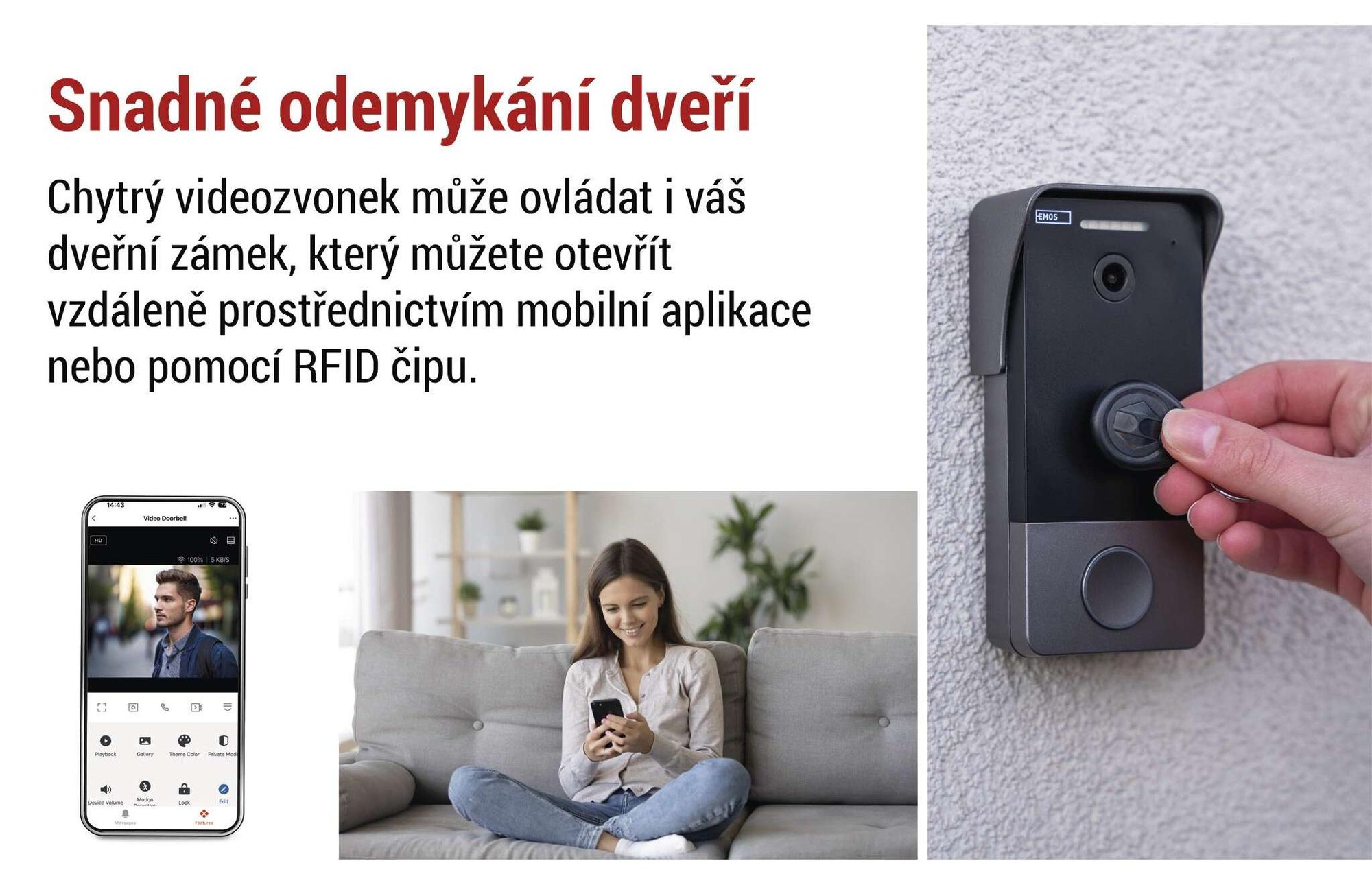 EMOS GoSmart videozvonek s aplikací, 1vodičové připojení Ethernet, vodotěsný, kamera FullHD 2Mp, včetně zvonku, napájecí jednotky, čipů RFID, H4033