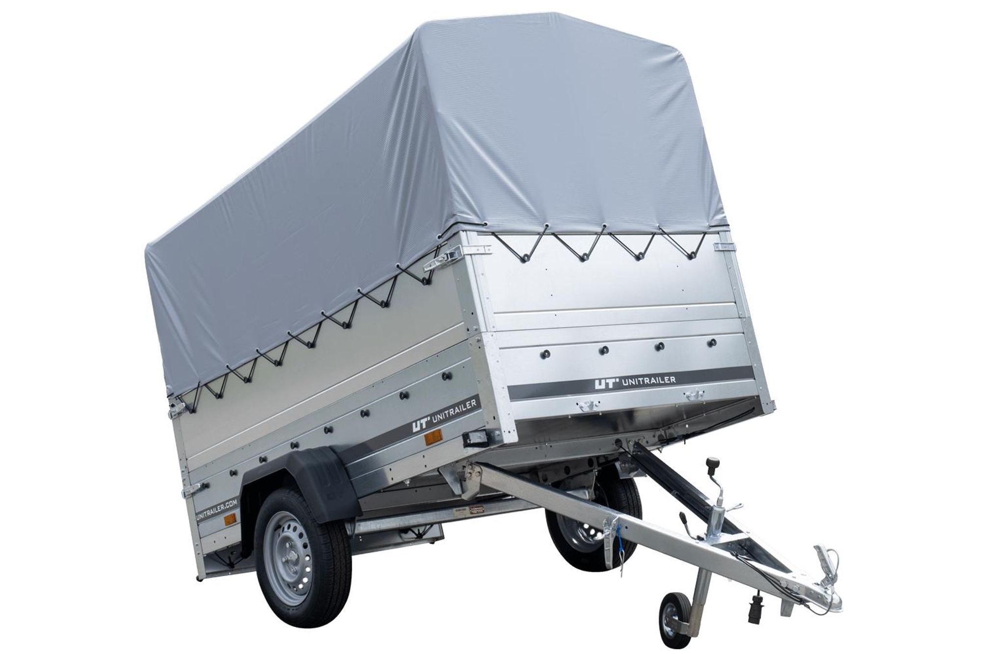 PKW-Anhänger 230x125 UNITRAILER GARDEN 230 KIPP mit Zusatzbordwändenund grauer Hochplane 80 cm