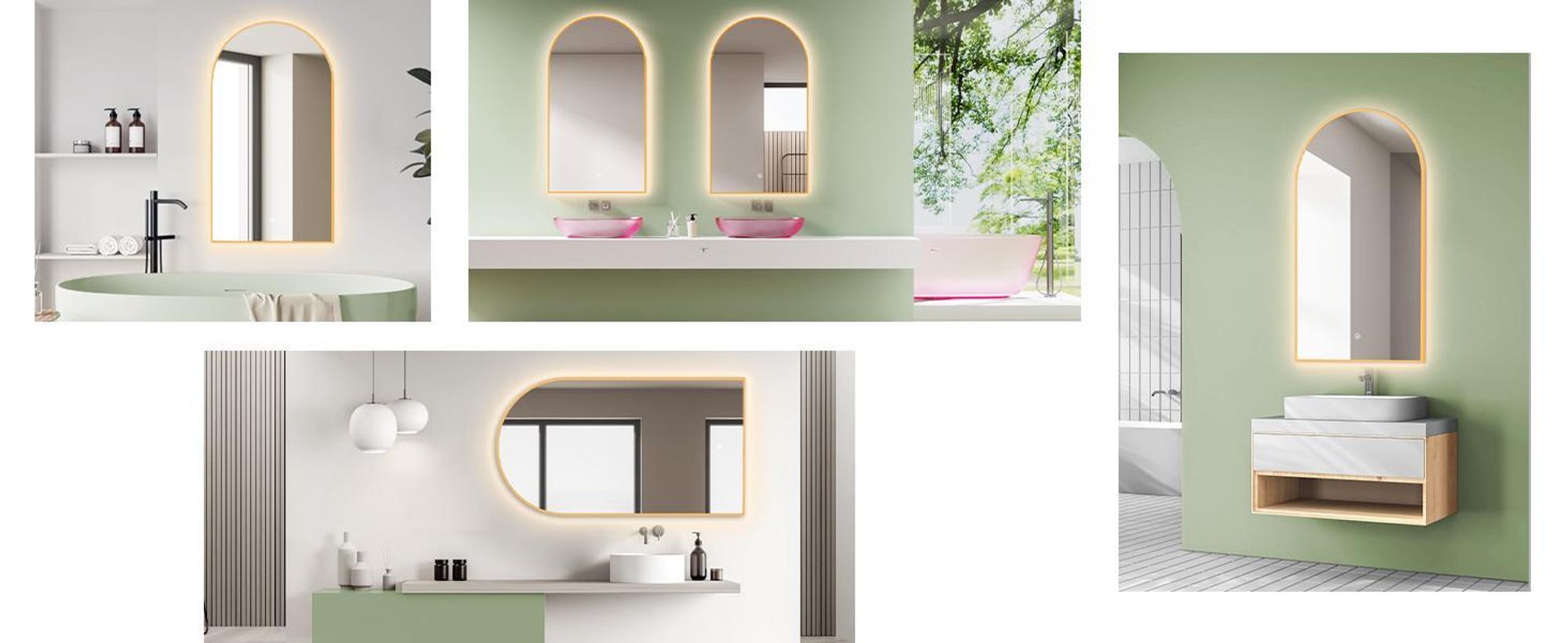 HOKO specchio da bagno ad arco LED 60x100 cm con cornice in metallo, montaggio ALTO+QUARTO, specchio ad arco+interruttore a sfioramento+cambio di luce 2700-6500K, bianco caldo-bianco freddo