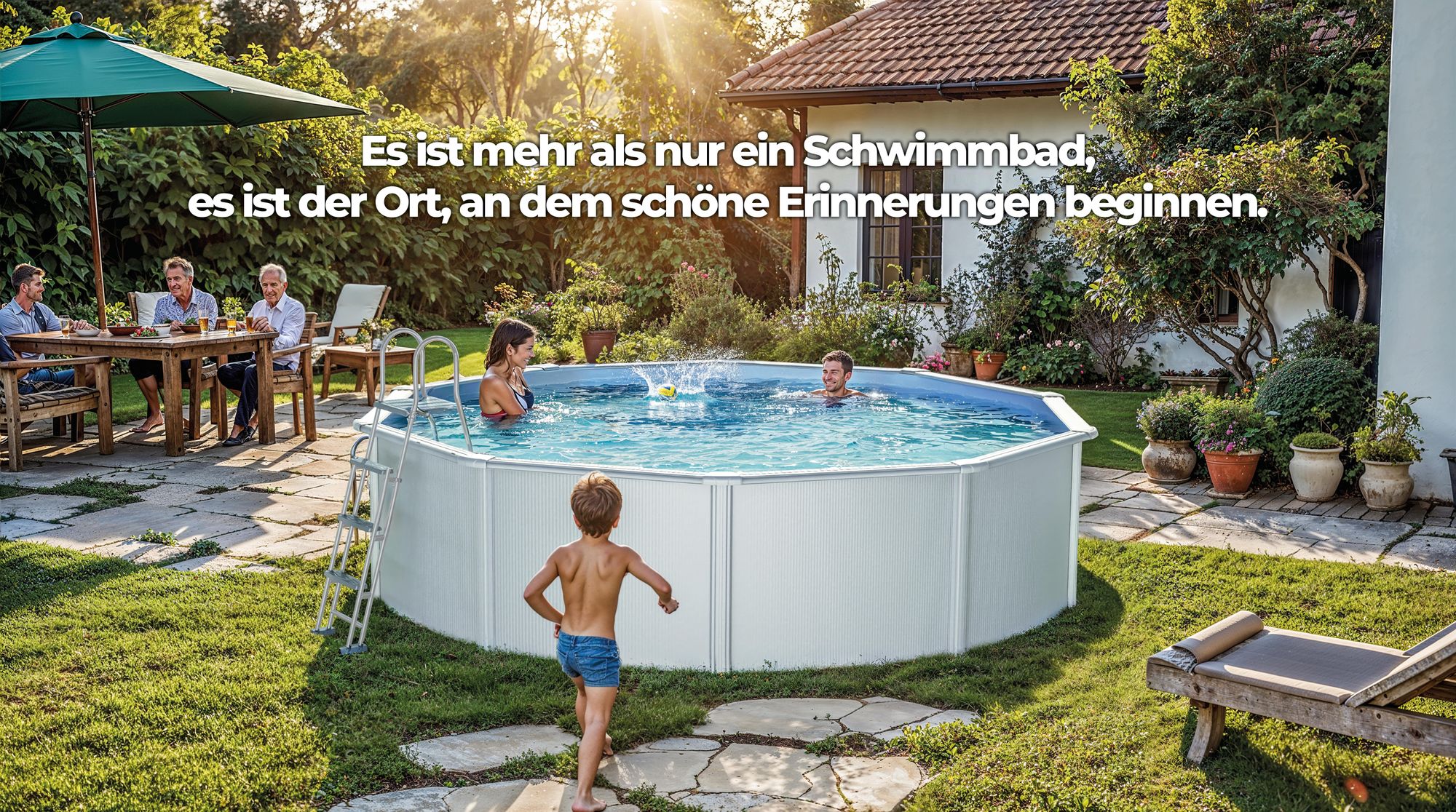 GRE Runder Stahlwandpool in Weiß KITPR558 – Ø 550 x 132 cm, Komplettset + GRATIS Elektrischer Poolreiniger VCB50