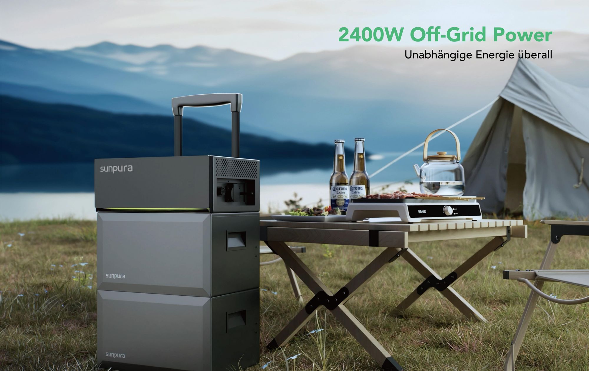 Sunpura S2400 All-in-One 2,4 kWh Speicher für Balkonkraftwerk mit 1x Smart Meter und 2x Sunpura Smart Plug, bis 9,6 kWh erweiterbar (0% MwSt)