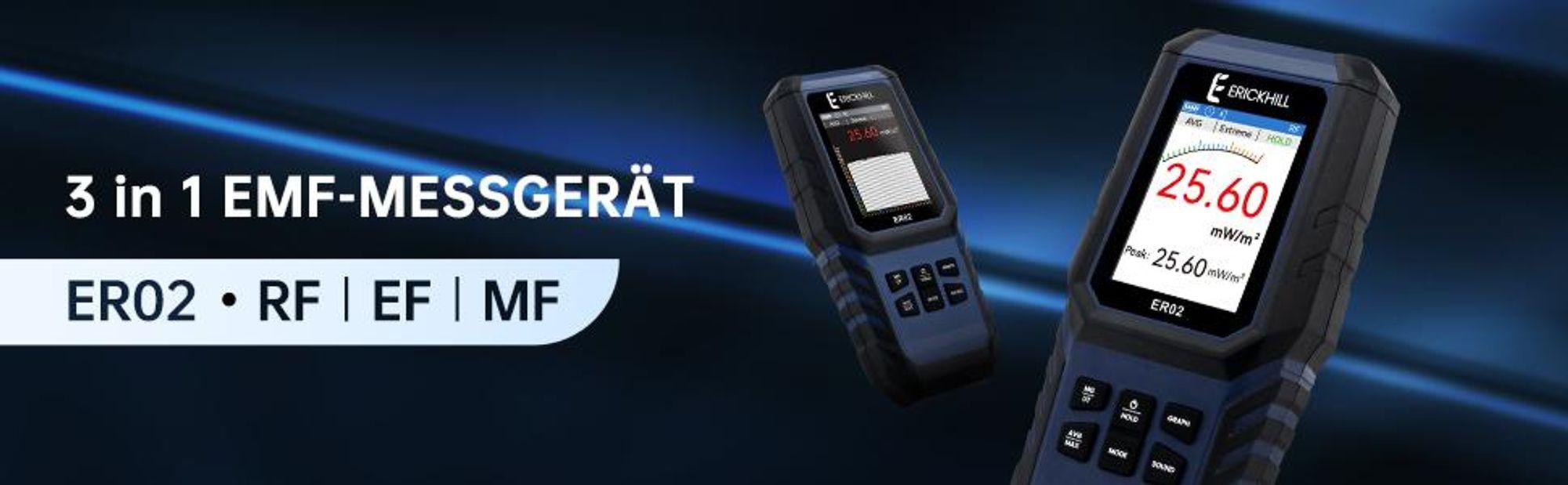 ERICKHILL ER-02 EMF Messgerät 3-in-1 | EF/MF/RF-Prüfung | Akustischer Alarm