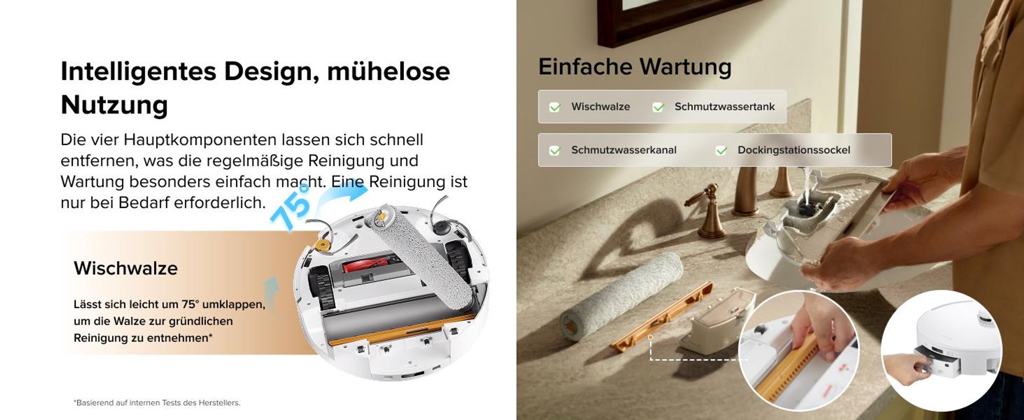 Roborock Qrevo Curv 2 Flow Staubsauger Roboter mit Wischfunktion, SpiraFlow-Wischwalze mit Selbstreinigung, 20.000 Pa, 75 °C Heißwasser-Moppwäsche