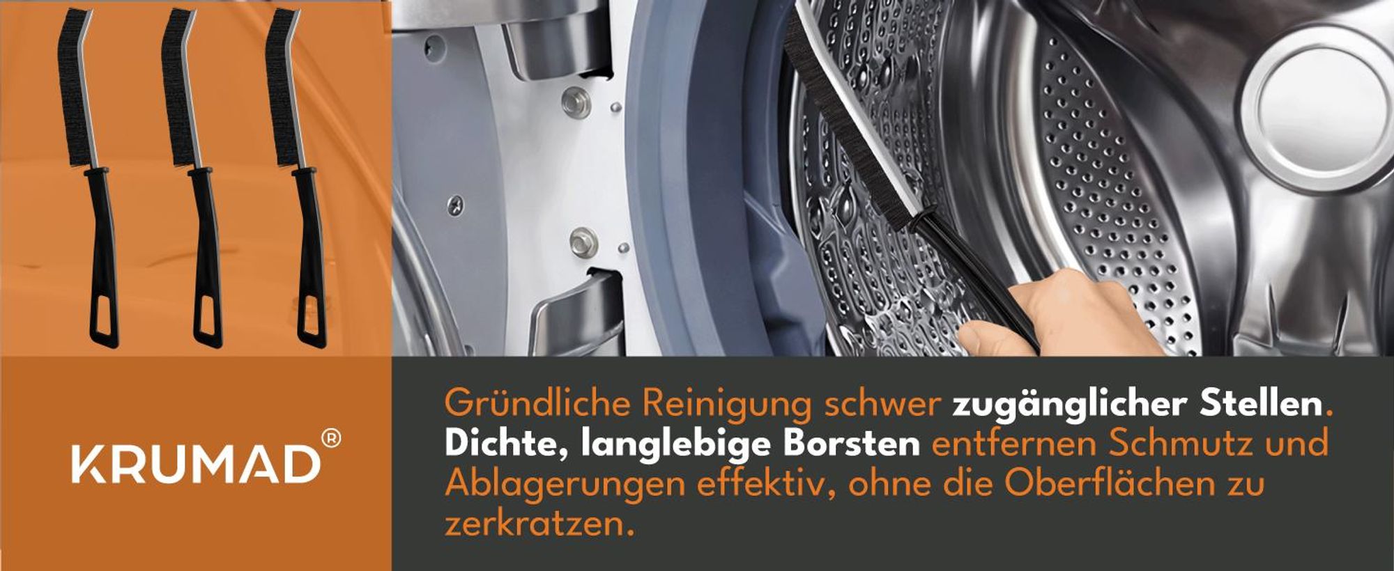 KRUMAD Fugenbürste Set 3 Stück, Hartborsten Ecken- & Spaltreinigungsbürsten für Bad & Küche, schmale Bürsten für Fliesenfugen
