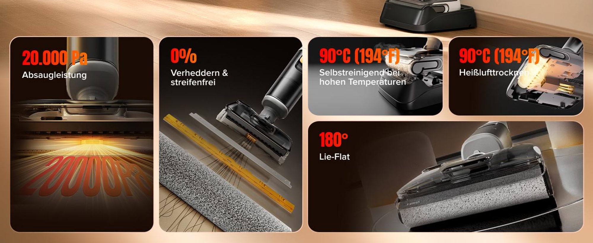 Roborock F25 GT Nass und Trockensauger, 20.000 Pa kabelloser All-in-One-Hartbodenreiniger, Selbstreinigung und Trocknung mit Hohe Temperaturen