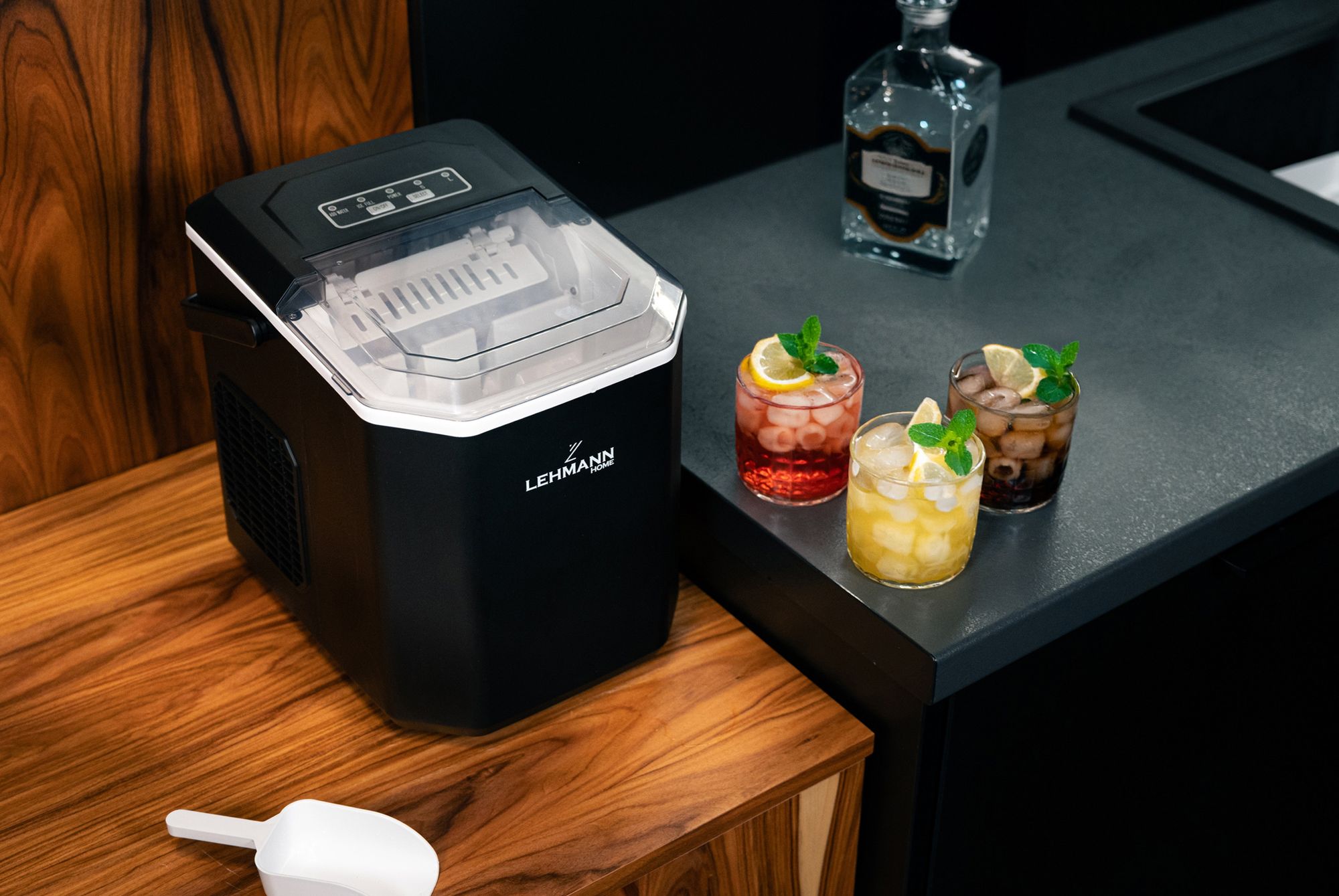 LEHMANN Eiswürfelmaschine für Zuhause, Party und Büro, 9 Eiswürfel in 6–8 Minuten, 2 Größen, 12kg in 24 Stunden, mit tragbarem Griff
