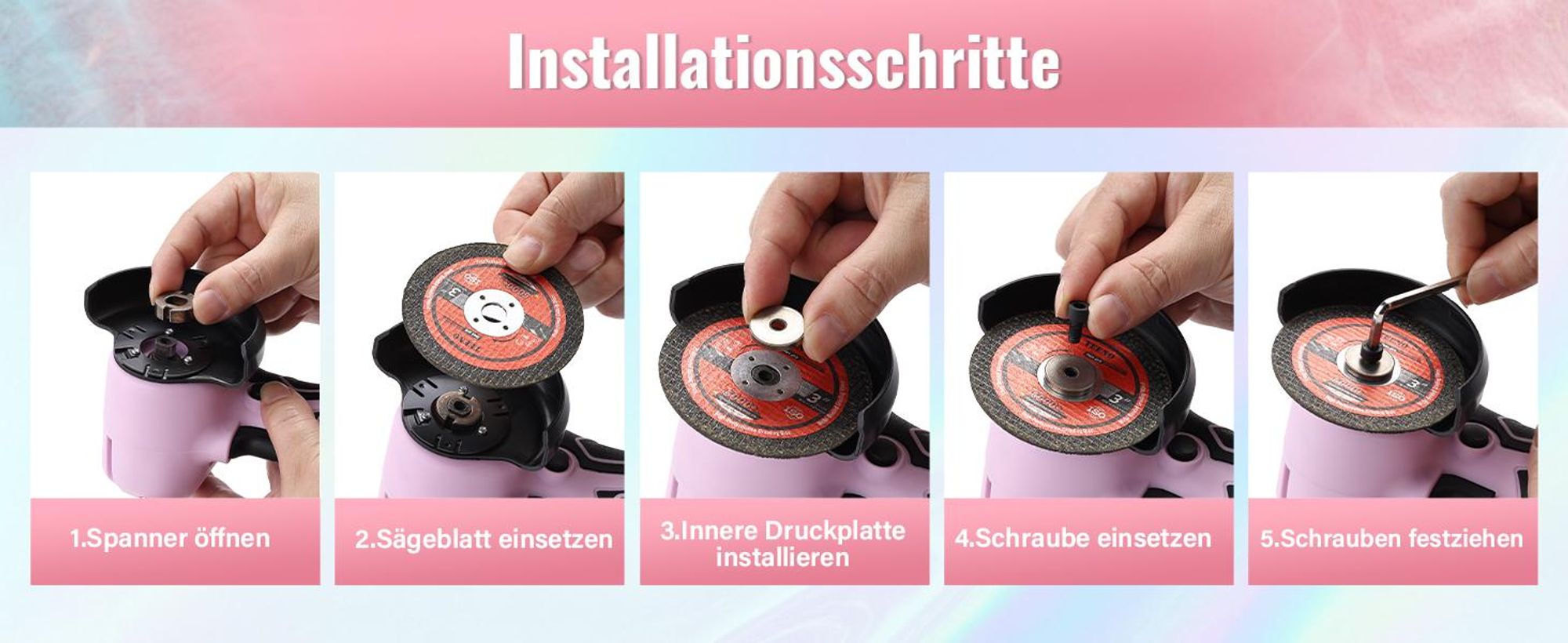 Winkelschleifer TEENO 19.500 U/min – kabellose Schleifmaschine, 76 mm, Komplettset mit 2 Akkus 2000 mAh und 6 Scheiben – zum Schleifen, Polieren