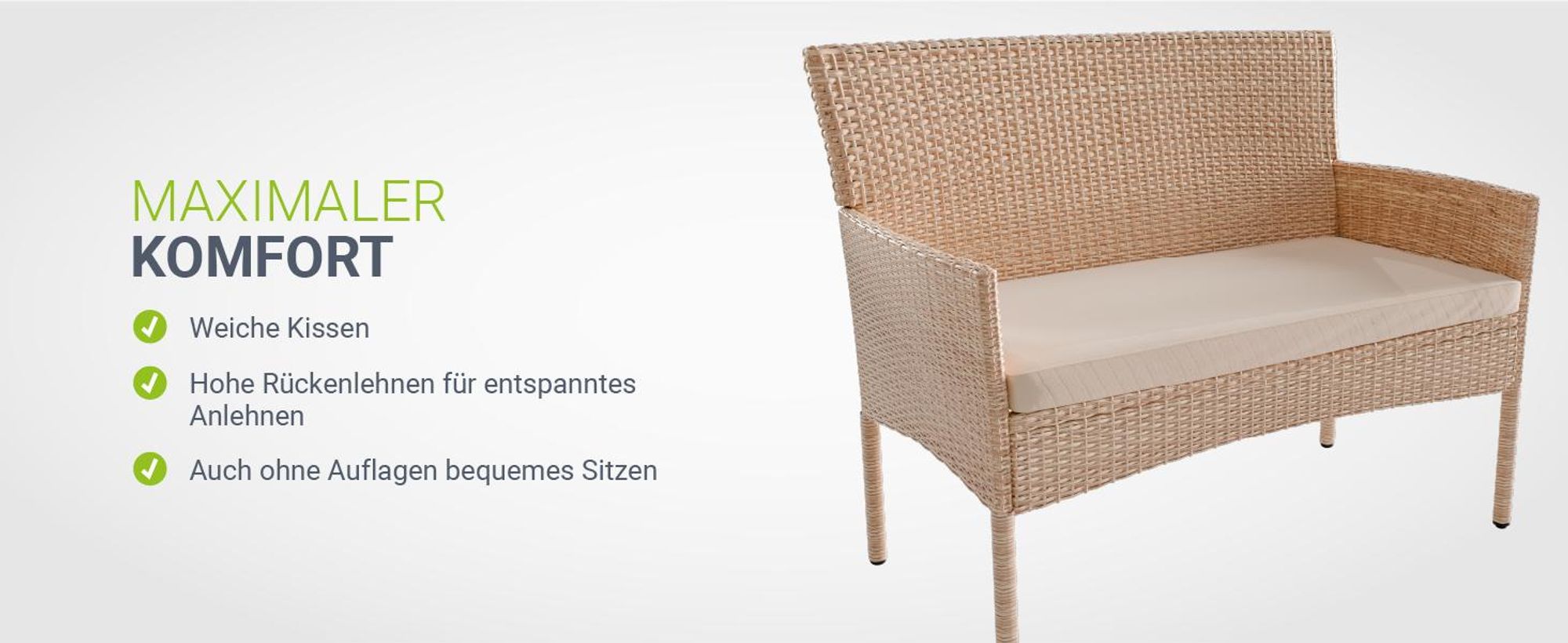 Juskys Polyrattan Gartenmöbel-Set Fort Myers - Tisch, Sofa & 2 Stühle - creme