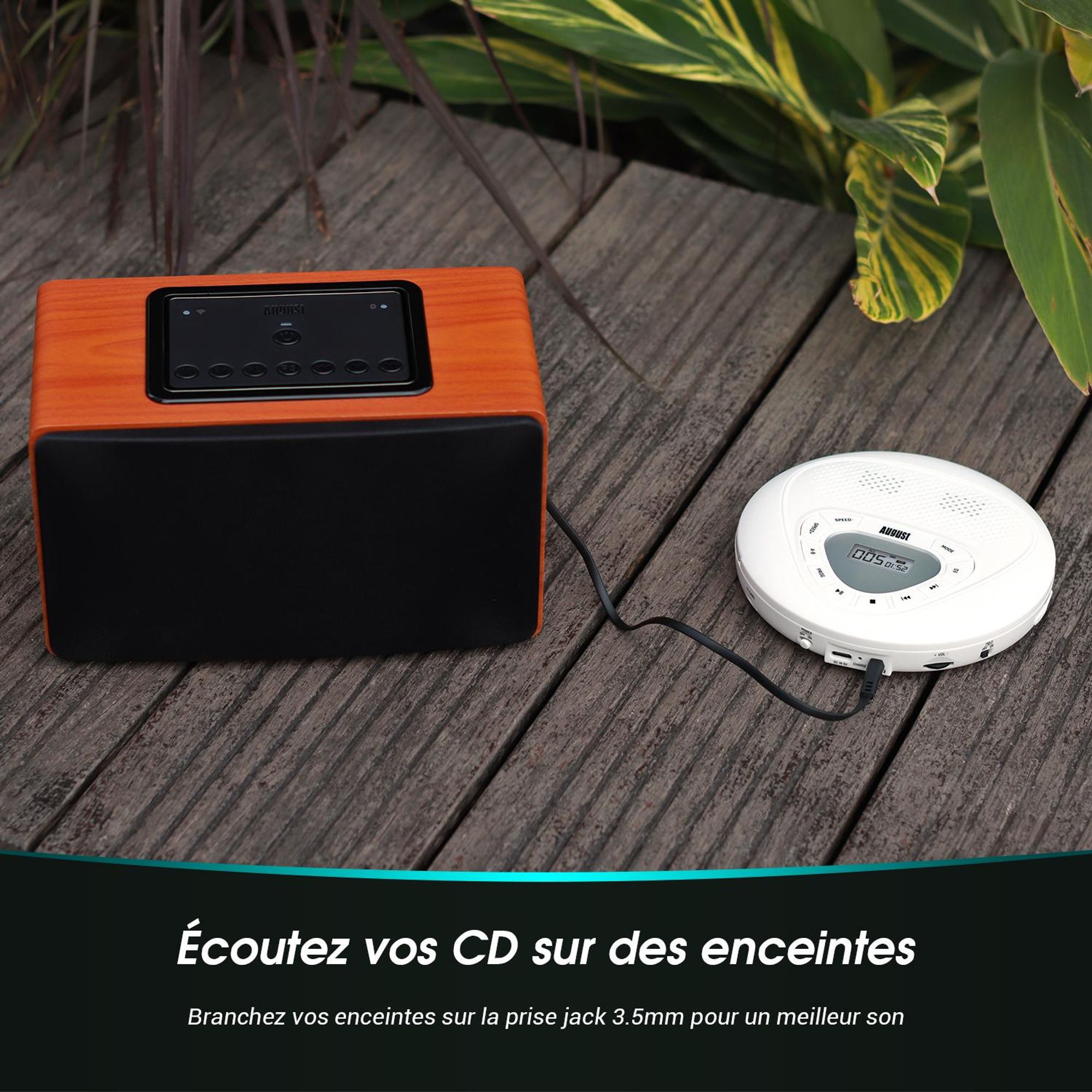 Lecteur CD portable avec haut-parleurs intégrés et prise AUX – August SE10W