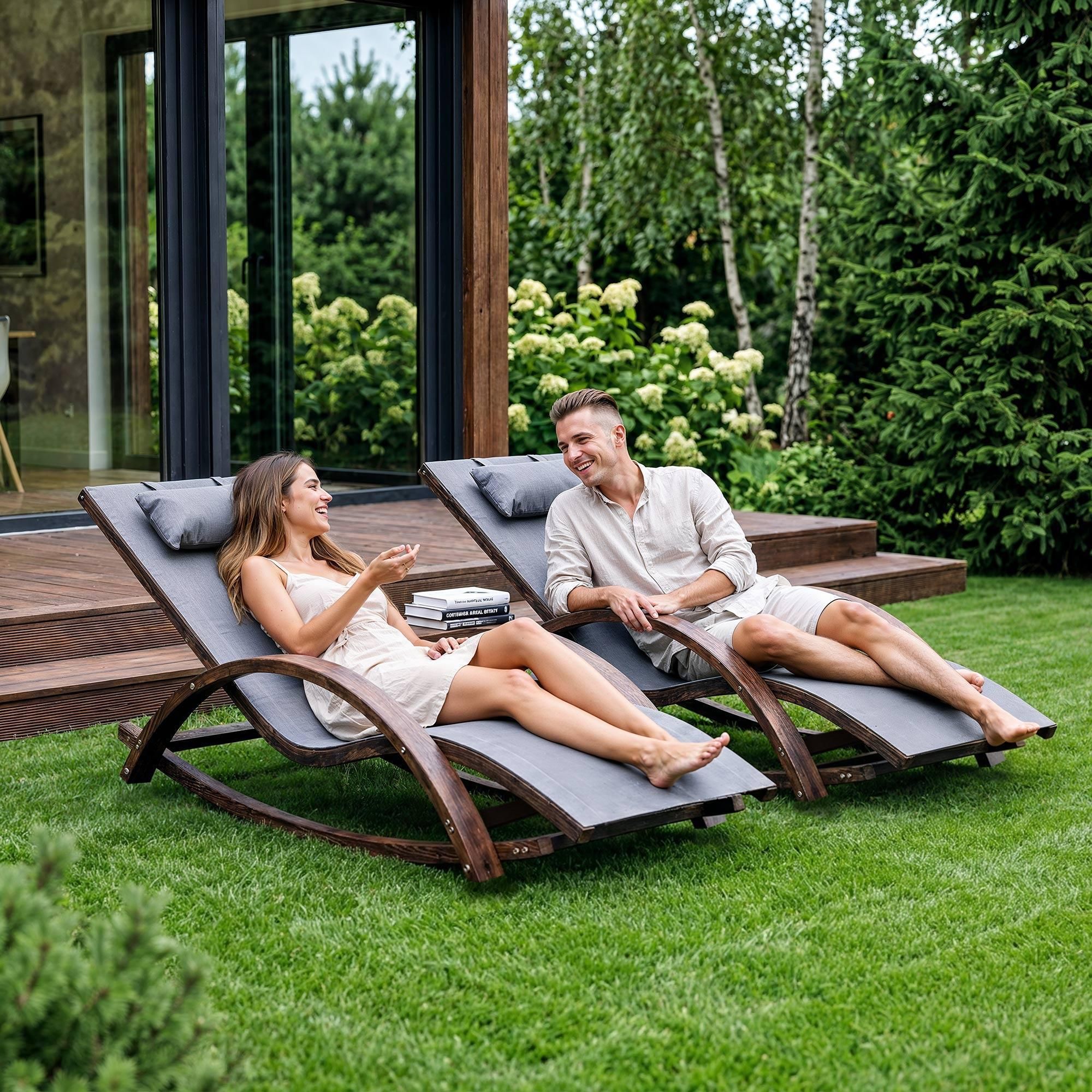 di volio Sonnenliege RODIE – ergonomische Liege aus Lärchenholz mit Kissen, wetterfester Liegestuhl für Garten und Terrasse (Grau)