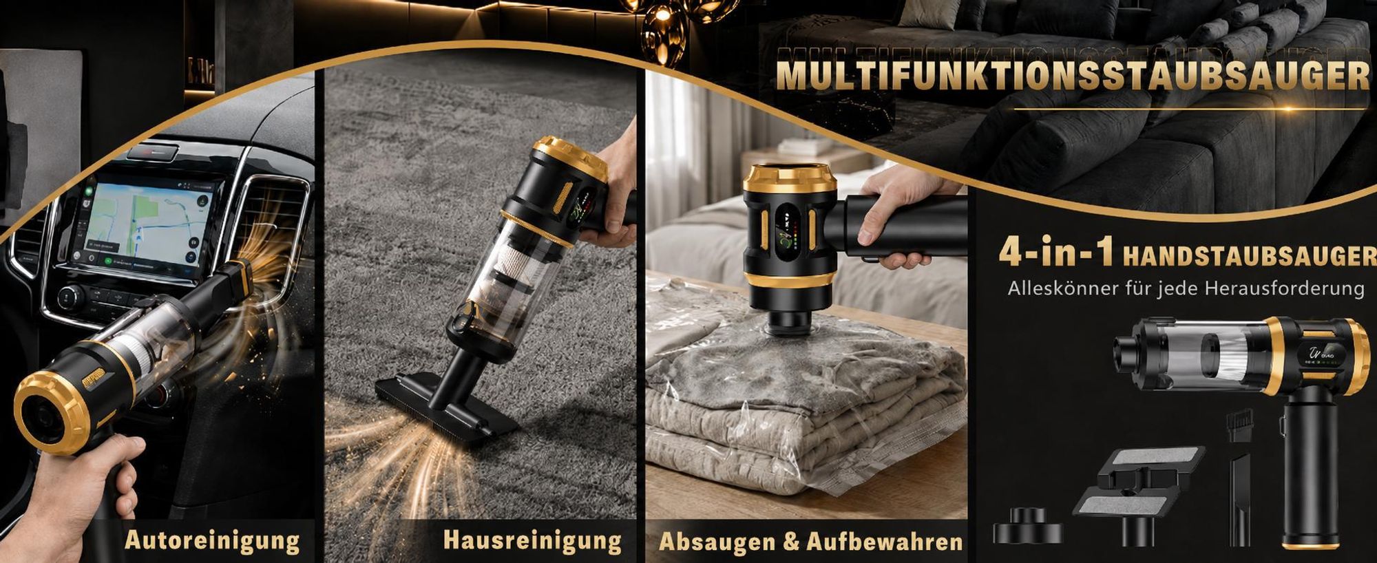 Handstaubsauger, 27000Pa/120W Akku staubsauger,mit Bürstenloser Motor, Beutelloser Mini Auto Kabellos Staubsauger für Auto, Büro Genutzt, Haus, Küche
