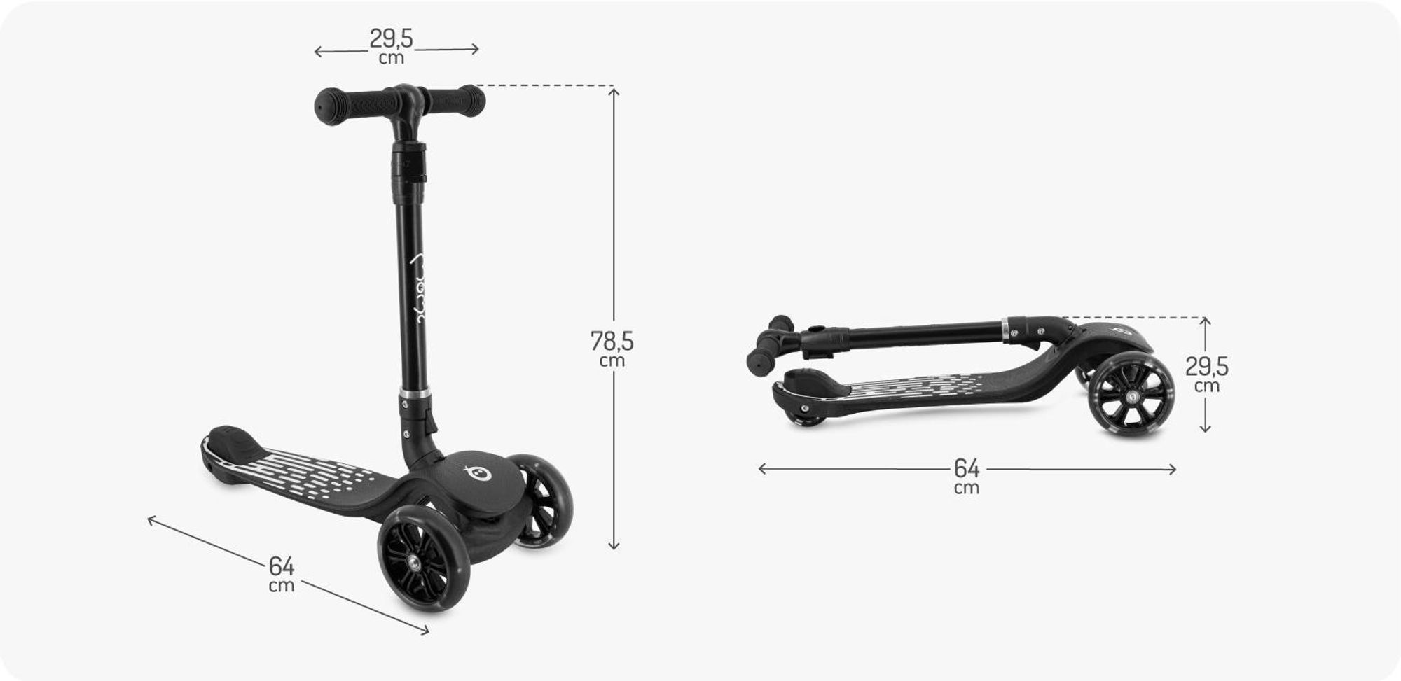 MoMi SAN 2-in-1 3-Rad-Kinderroller – höhenverstellbarer Lenker 60/66/72 cm, klappbar, LED-Räder, ABEC-7, Trittbremse, 2,7 kg