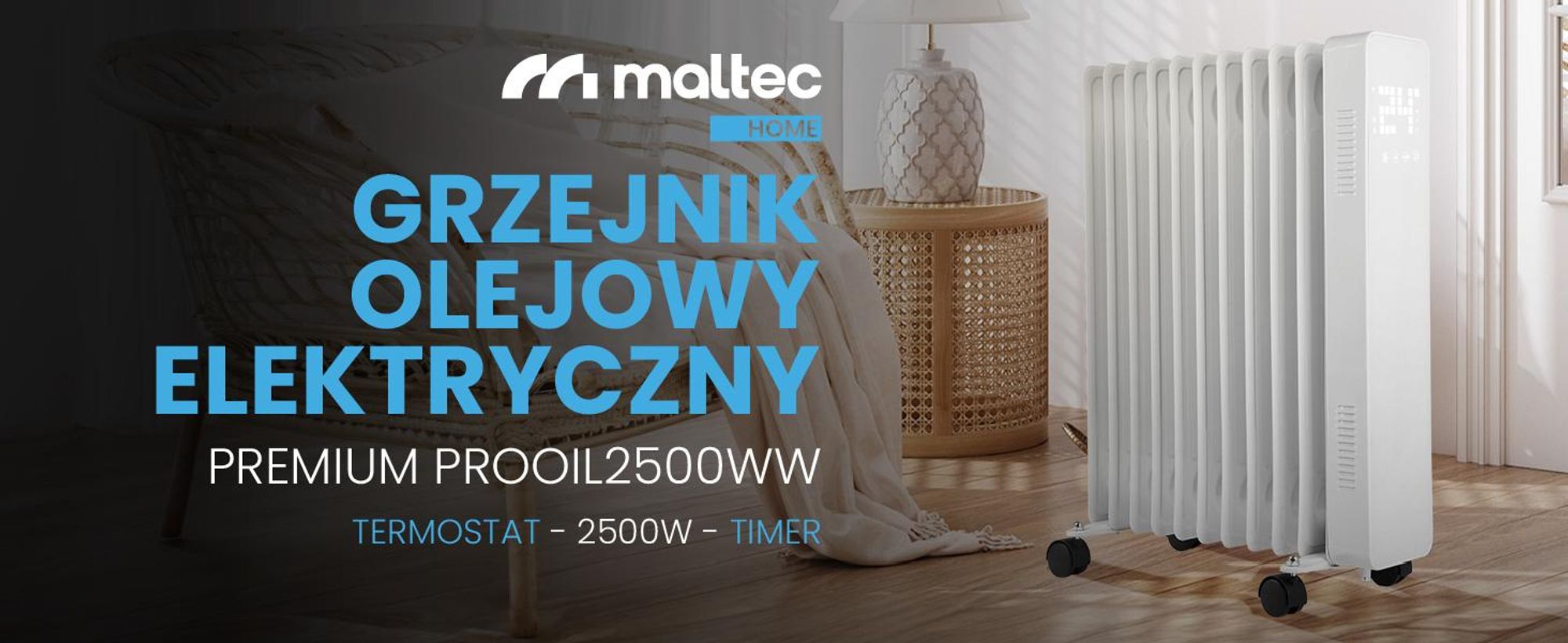 Olejowy grzejnik elektryczny z żeberkami z termostatem i wifi