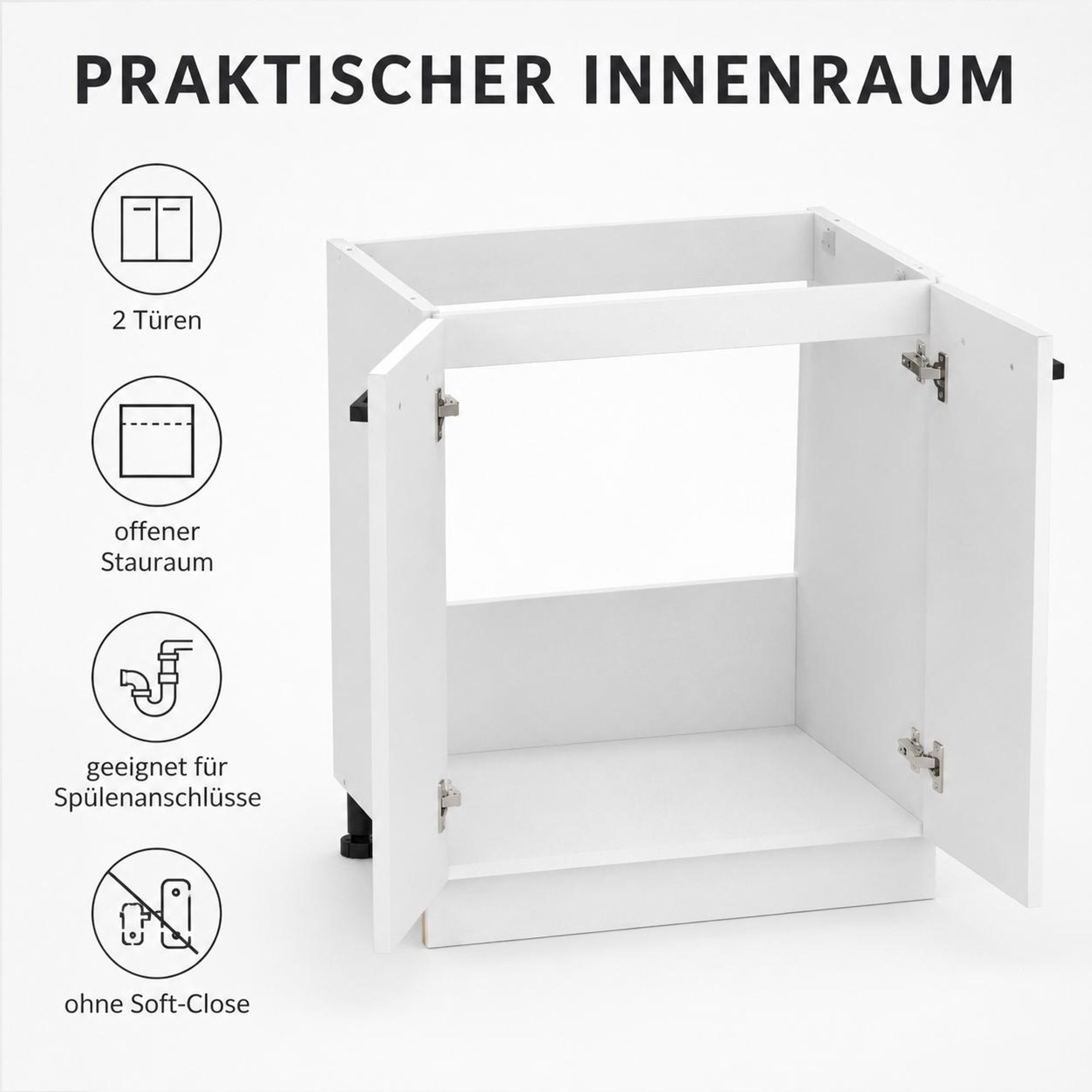 Spülenunterschrank 60 cm Anthrazit: Offener Innenraum ideal für Siphon & Anschlüsse.