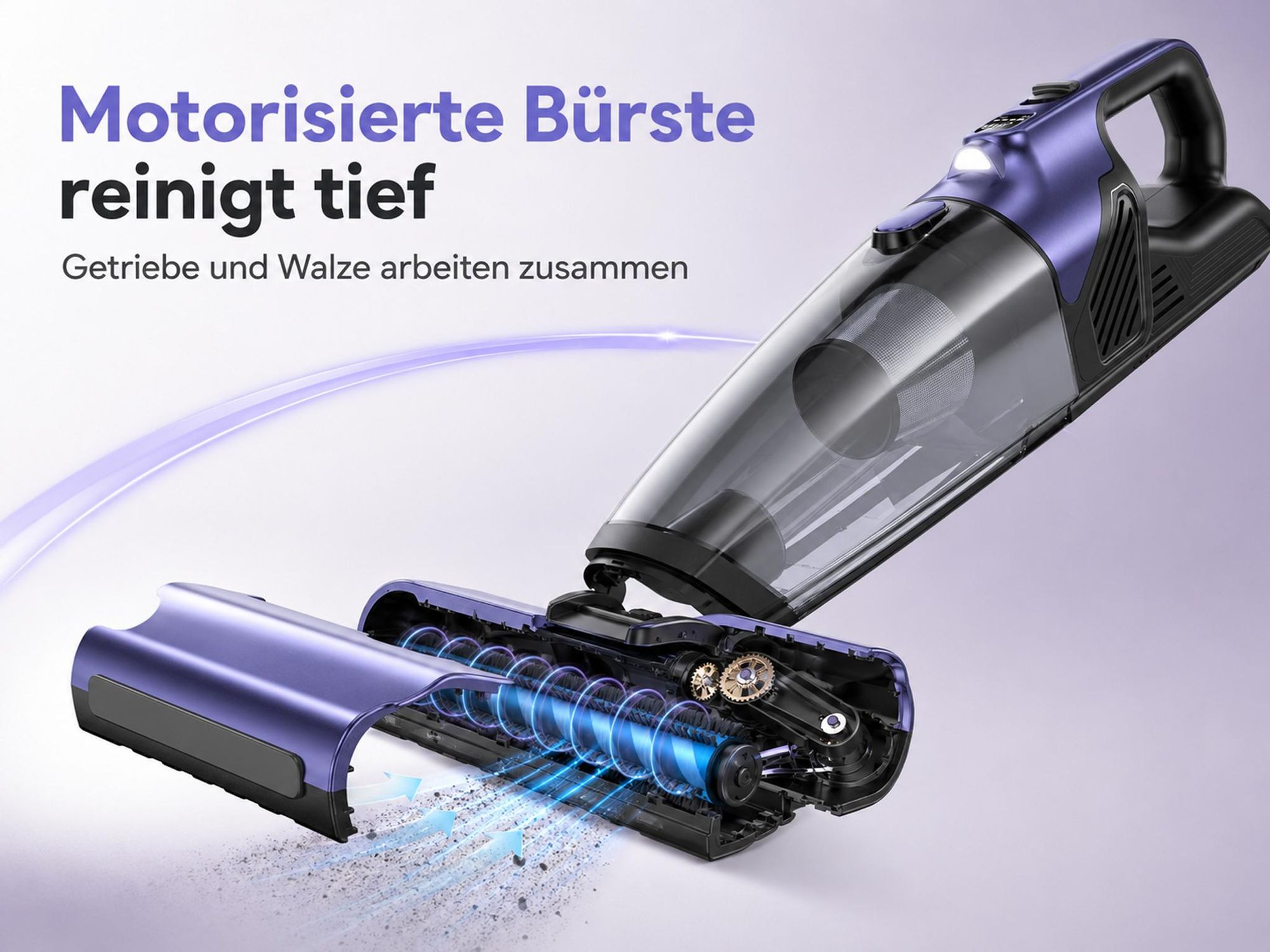 Akku Handstaubsauger 20000Pa, kabelloser Tierhaar-Handsauger mit LED-Licht & 10400mAh Akku, 2 Saugstufen, für Auto, Sofa, Teppich, Treppe, Tierhaare