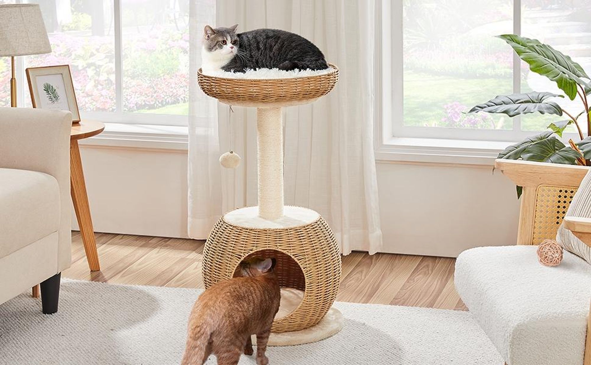Yaheetech Kratzbaum 75 cm Katzenkratzbaum mit Katzenhöhle Plüschball Katzenkorb Ratten Kletterbaum für große Katze Stabiler Sisal Katzenmöbel Beige
