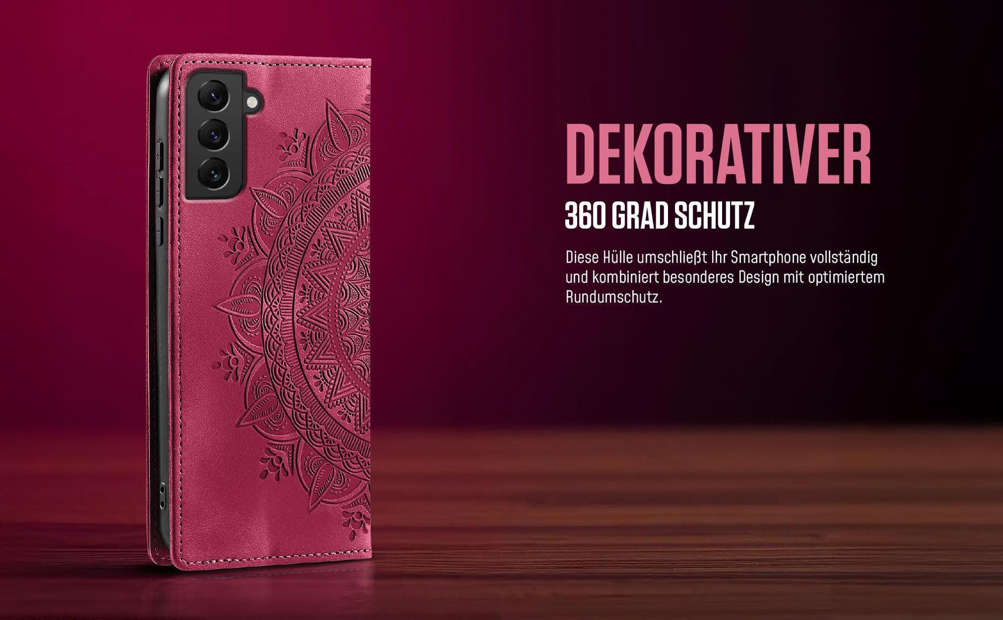 Mandala Flipcase in Magenta für Samsung Galaxy S22 mit 360 Grad Schutz