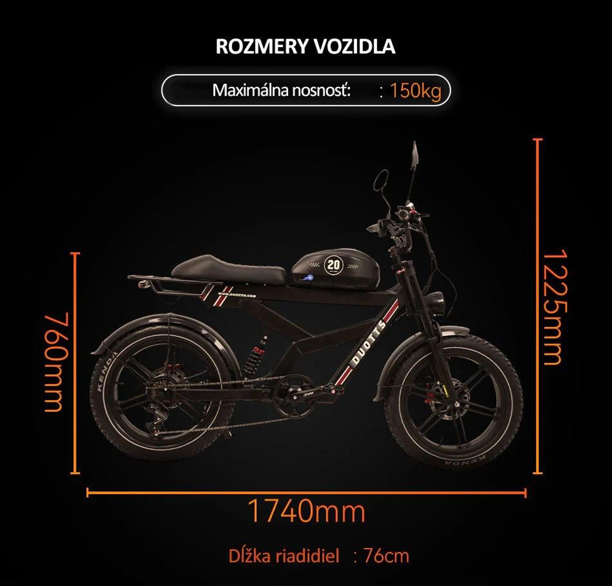 DUOTTS F20 Electric Bike - Batéria 52V 27AH s hydraulickými kotúčovými brzdami - čierna