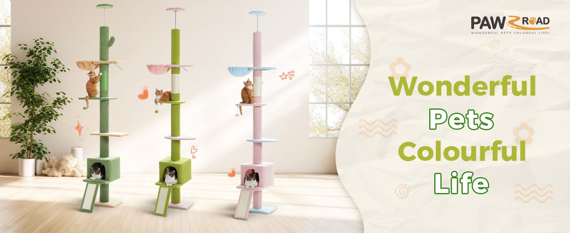 PAWZ Road Kaktus Kratzbaum, Katzenbaum vom Boden bis zur Decke, Grün