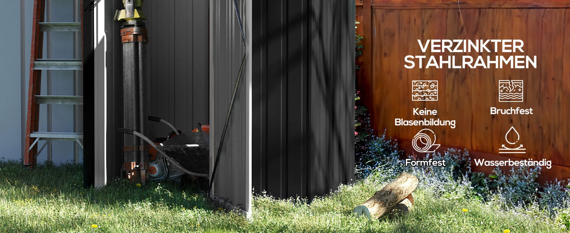 Outsunny Gerätehaus Gartenhaus Geräteschuppen mit Tür Outdoor Stahl Dunkelgrau 142 x 84 x 189 cm
