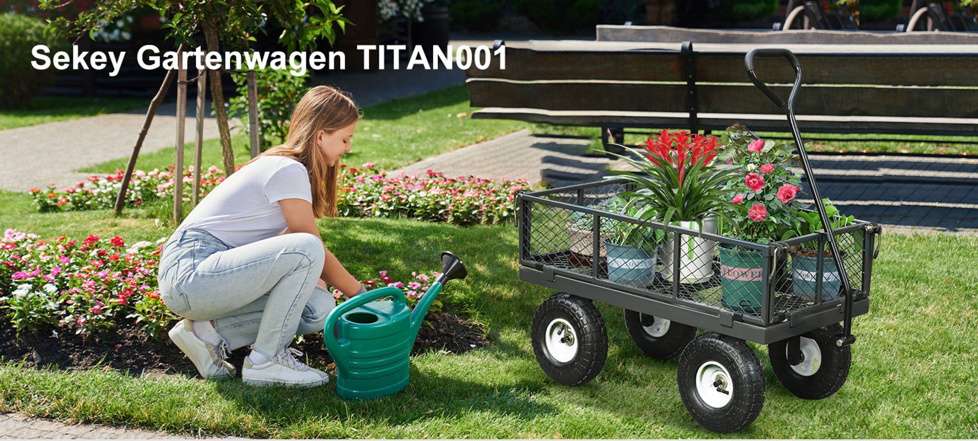 Sekey 300 KG Gartenwagen Gerätewagen Transportwagen mit 10" Vollgummi-Luftreifen, Grau