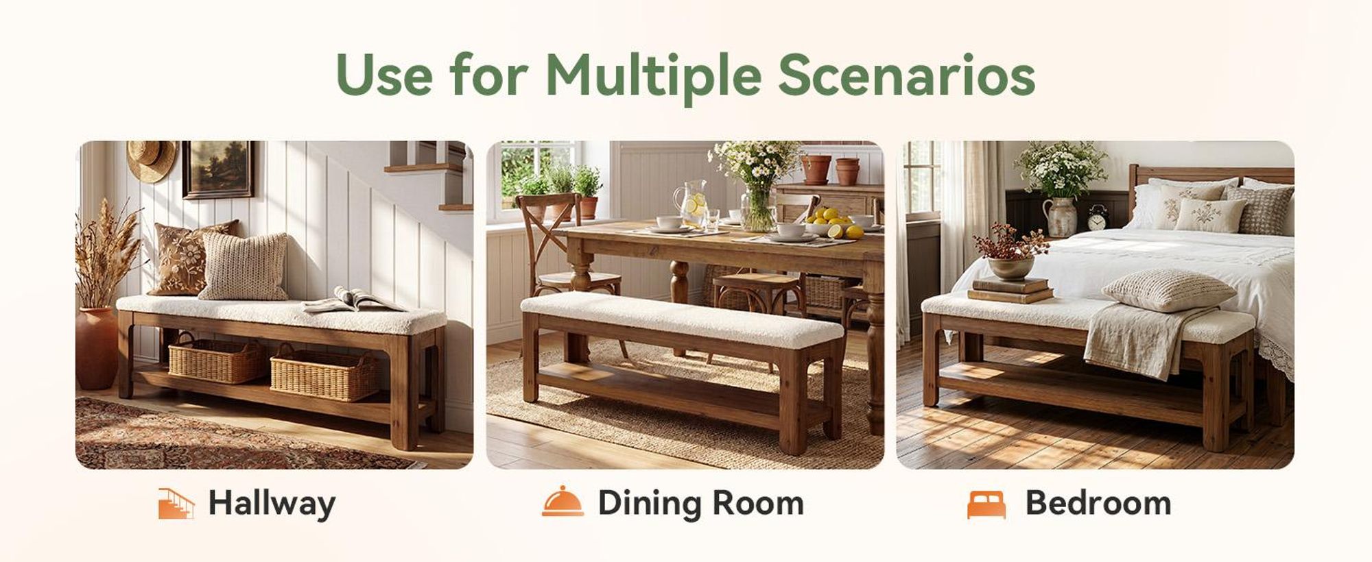 Tribesigns Essbank aus Massivholz, 140 cm, mit stabilem Gestell, gepolsterte Bank im Landhausstil mit 2-stufigem AblagefachEsszimmer, Wohnzimmer, Flur