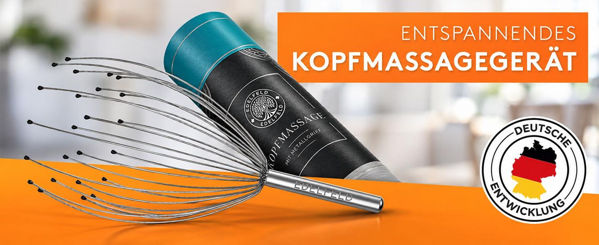 Die entspannende Kopfmassage Spinne mit 28 Fingern von Edelfeld [VERBESSERTE VERSION] – Kopfmassagegerät mit Auslegern auf 2 Ebenen – Kopfkrauler