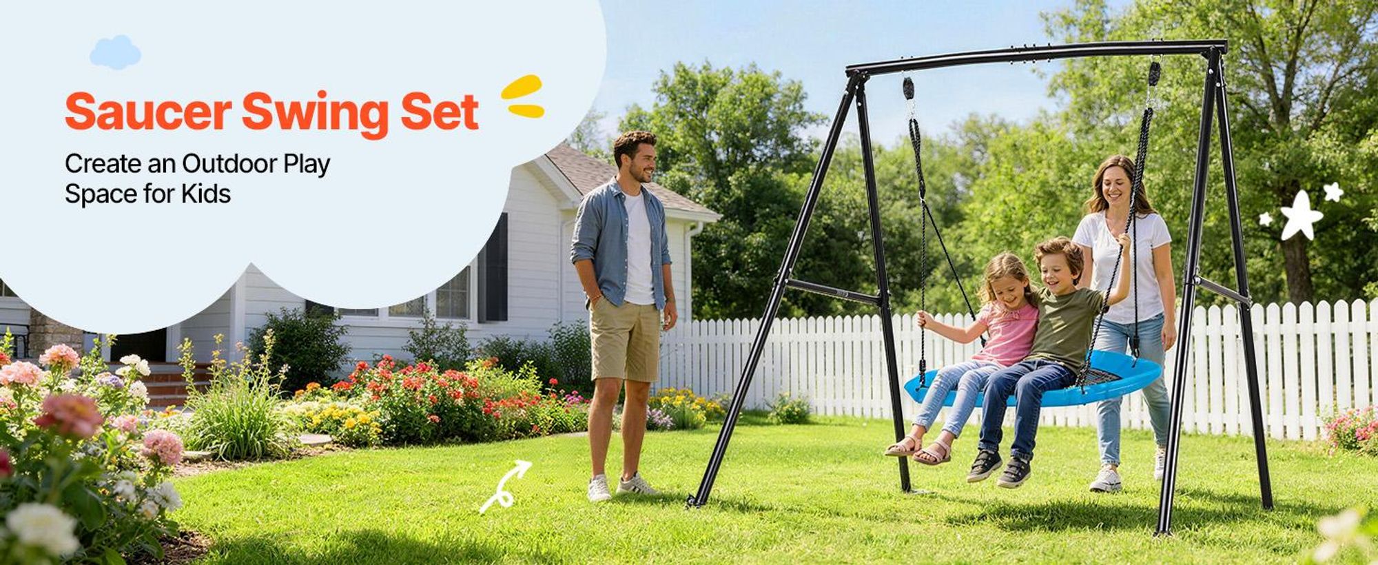 VEVOR Schaukeln für den Garten, 200 kg Tragfähigkeit Schaukelsystem, 40" Teller-Schaukel mit robustem A-Rahmen aus Metall und verstellbarem Seil, einfach zu montieren, Außenschaukel für Kinder, Einzelplatz-b, Schaukel-Scheibe-a