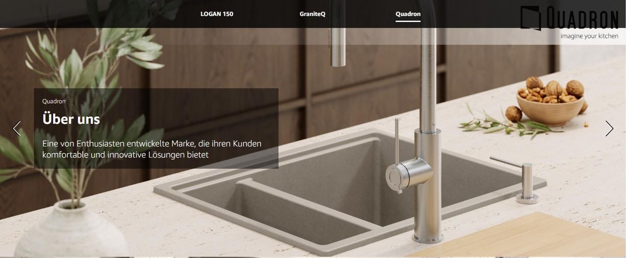 QUADRON Spülbecken 1,5-Becken Spüle | Größe: 55,5 x 46 x 22 cm | LOGAN 150 | Küchenspüle Granitspüle aus GraniteQ mit Siphon | Weiß + Golden