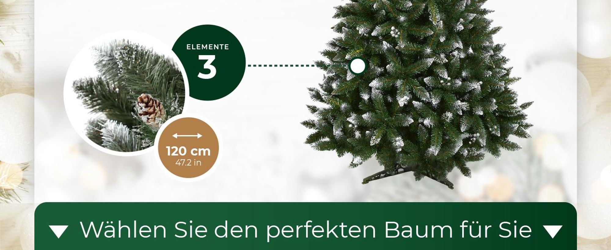 KADAX künstlicher Weihnachtsbaum mit silbernen Kügelchen und Raureif, 220cm Tannenbaum aus PVC