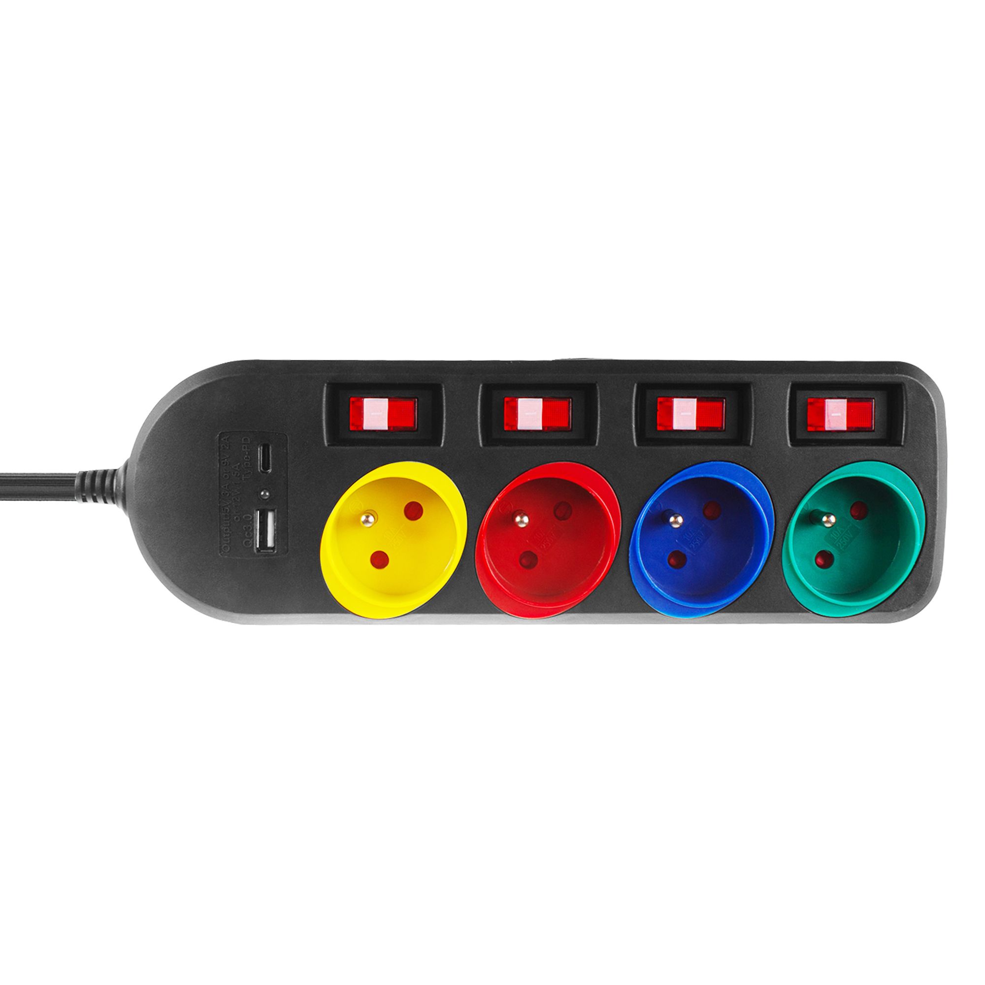 Maclean Steckdosenleiste, 4-poliges Verlängerungskabel + USB A/C mit Schalter 250VAC/10A, 1,5m schwarz MCE508 B