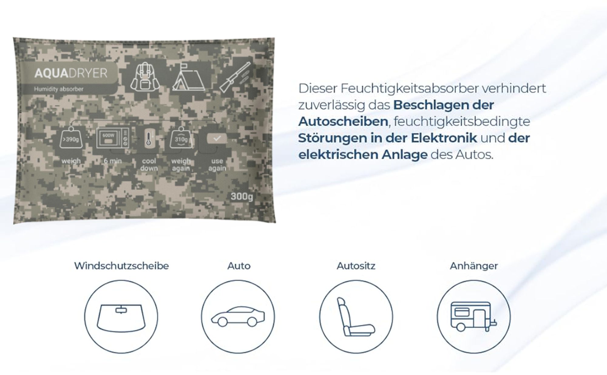 Wessper Luftentfeuchter Beutel wiederverwendbar, aufladbar Wessper Raumentfeuchter aus Silica Trockenmittel, Feuchtigkeits Granulat für Kleiderschrank, Auto, Schuhe, Schlafzimmer, Abstellräume - 300g
