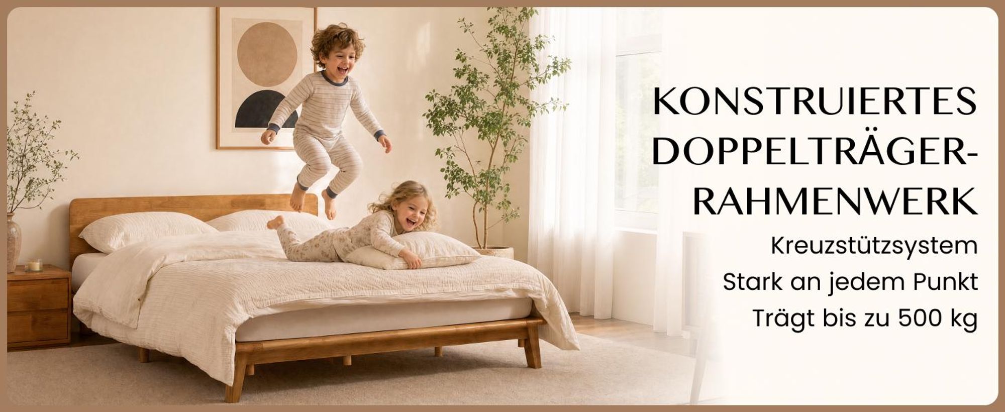 FLEXISPOT Massivholzbett 160x200 cm aus Gummibaumholz, Doppelbett mit Kopfteil, Bettgestell mit Lattenrost, modernes Japandi-Bett, bis 500 kg, Hako G1