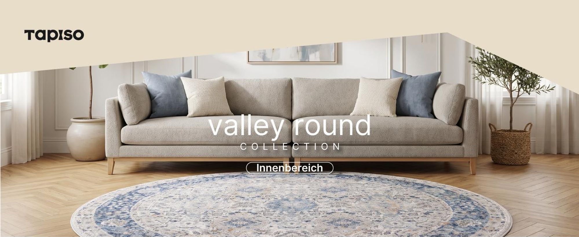 Tapiso Teppich VALLEY Rund Vintage Grau Blau Schlafzimmer 200 x 200 cm