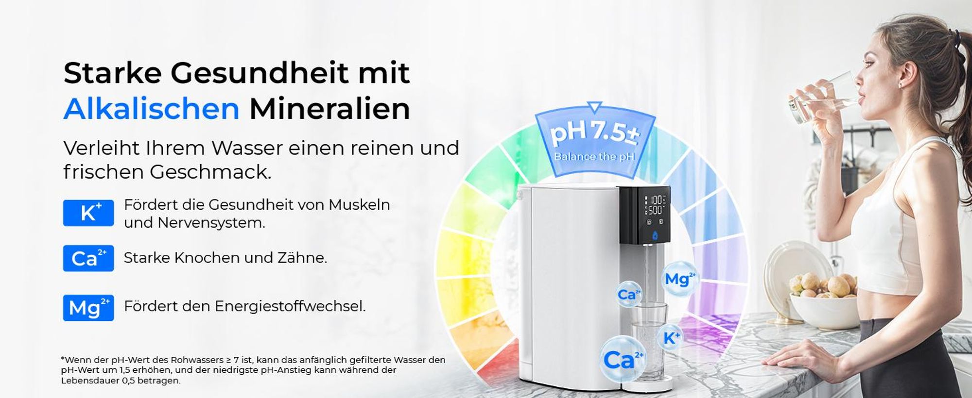 [Alkalisches Mineral] Waterdrop CoreRO Umkehrosmoseanlage, NSF/ANSI 58&372 , 7-stufiger Auftish-Wasserfilter, ohne Installation, WD-C1SL