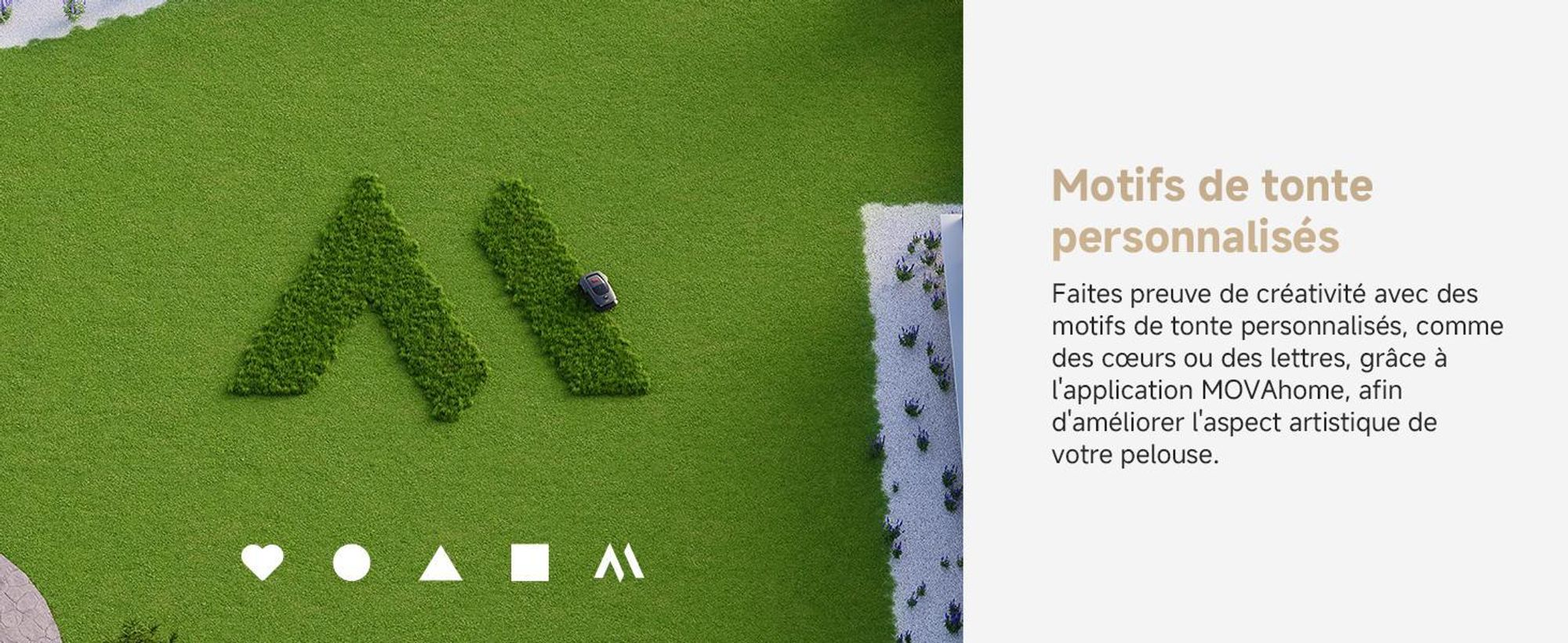 MOVA 1000 Robot Tondeuse 3D-LiDAR jusqu'à 1000 m², installation sans fil, évitement intelligent, App contrôle, roues tout-terrain, coupe en U