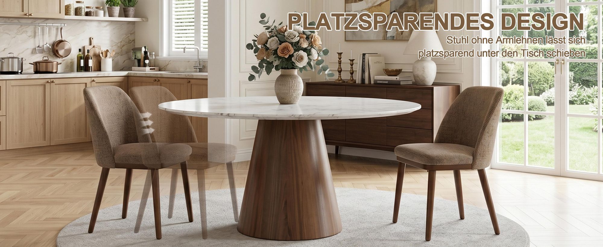 Duhome Esszimmerstuhl 2er Set Küchenstuhl aus Leinen und Holz Polsterstuhl mit Gebogene Rückenlehne für Esszimmer Wohnzimmer Restaurant, Kaffeebraun