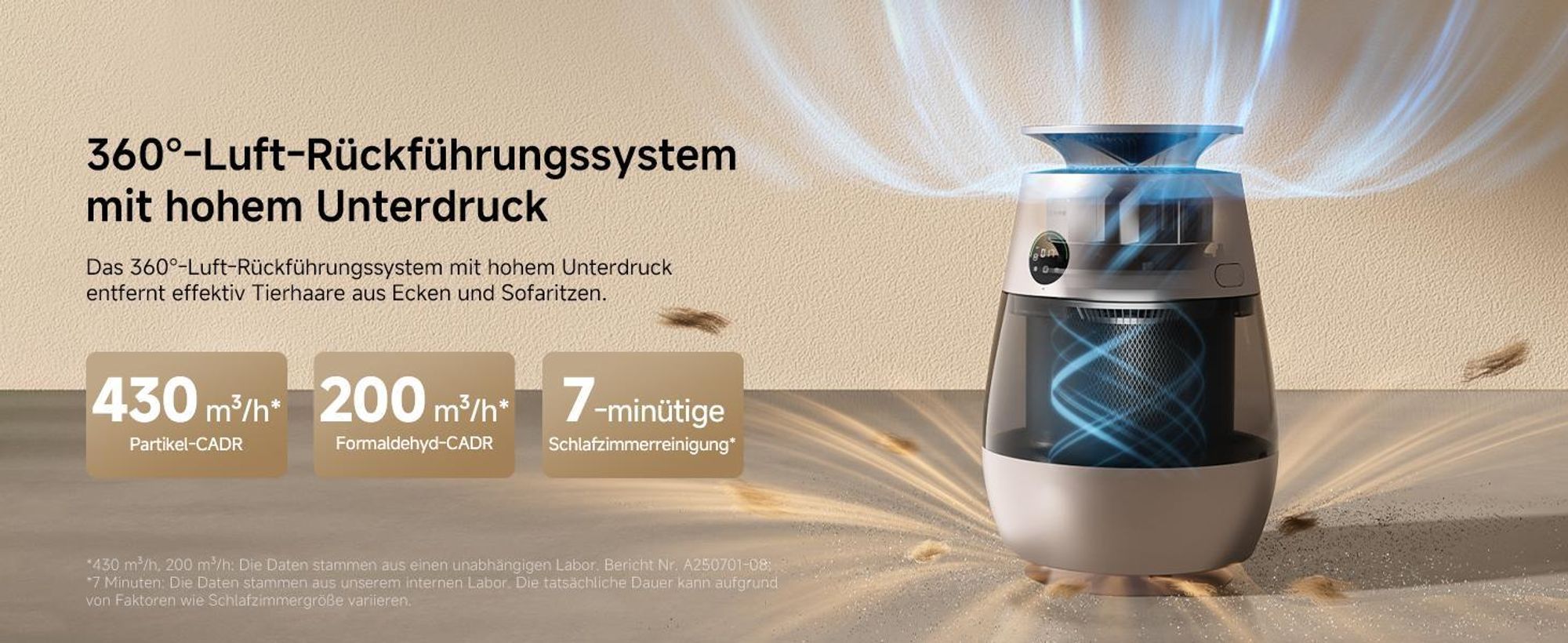 Dreame AP10 Luftreiniger für Haustiere mit 360°Luftumwälzsystem, fünfstufiger Reinigung,transparentem Behälter,gewölbter Oberseite, LED,App-Steuerung
