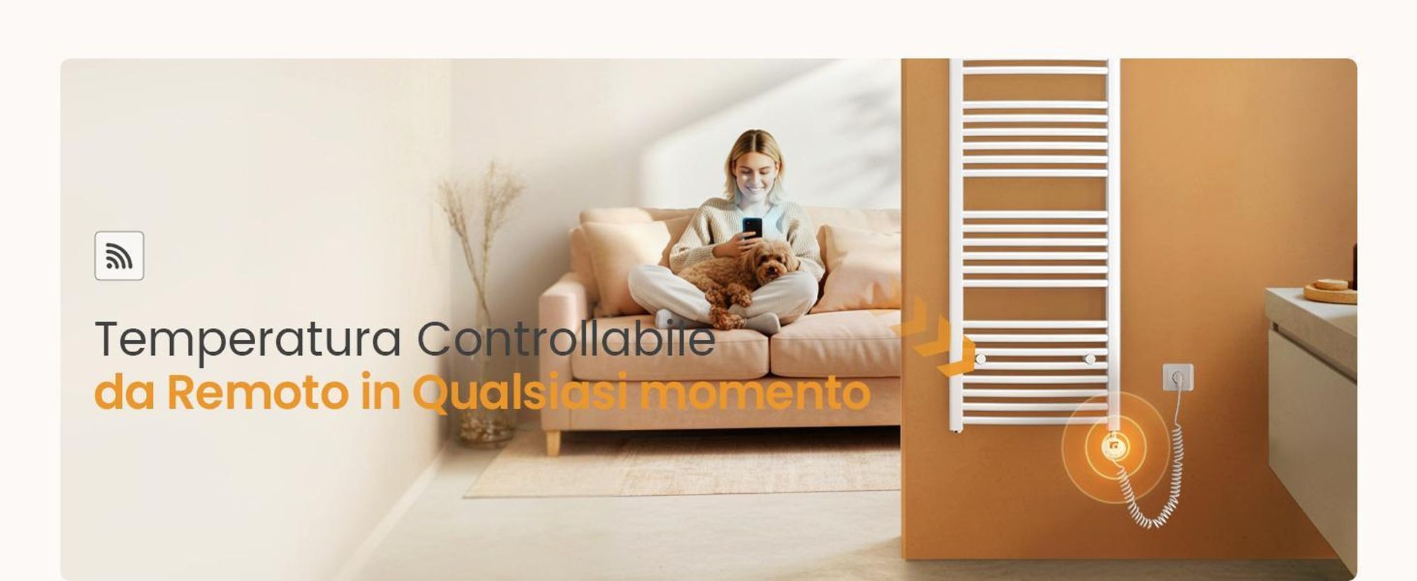 EMKE Radiatore da bagno elettrico curvato Scaldasalviette 600W Controllo Wi-Fi Termostato intelligente 120X60cm Bianco Scaldasalviette