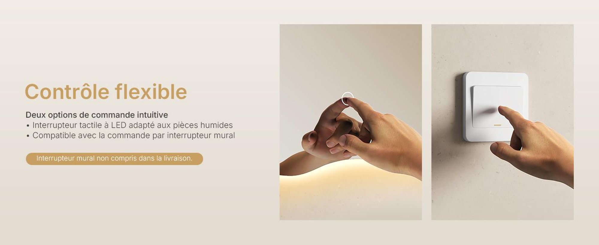 Miroir de salle de bain EMKE LED 50 x 45 cm - Anti-buée - 3 couleurs de lumière réglables - Interrupteur tactile - Miroir de salle de bain aux formes organiques avec éclairage