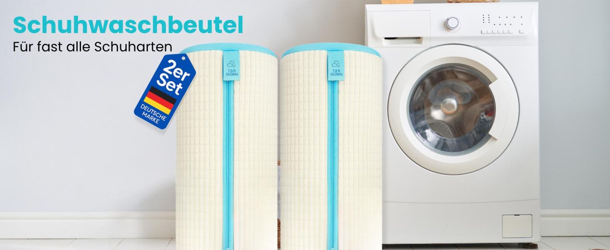 T&B Schuhwaschbeutel Waschmaschine – 2 Stück - Weiß -  360° Reinigung - Wäschesack Schuhe - wiederverwendbarer Schuhwaschsack für Sneaker, Turnschuhe,