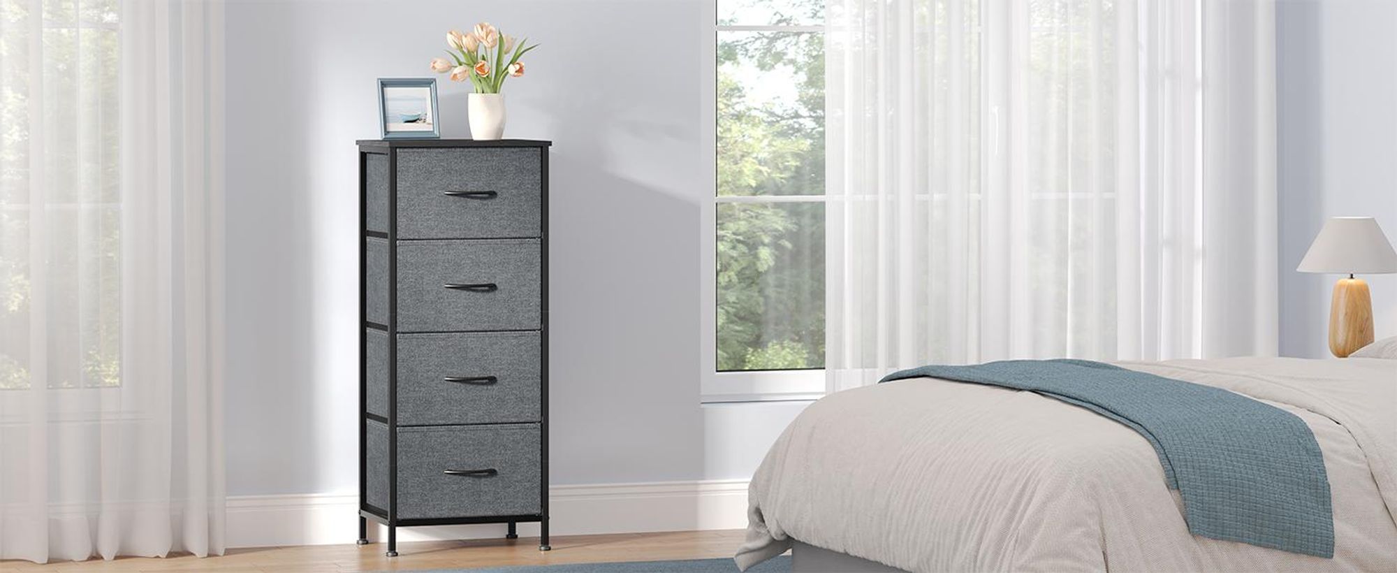 SONGMICS Kommode, Schrank, 4 Stoffschubladen, für Schlafzimmer, Flur, Wohnzimmer, grau