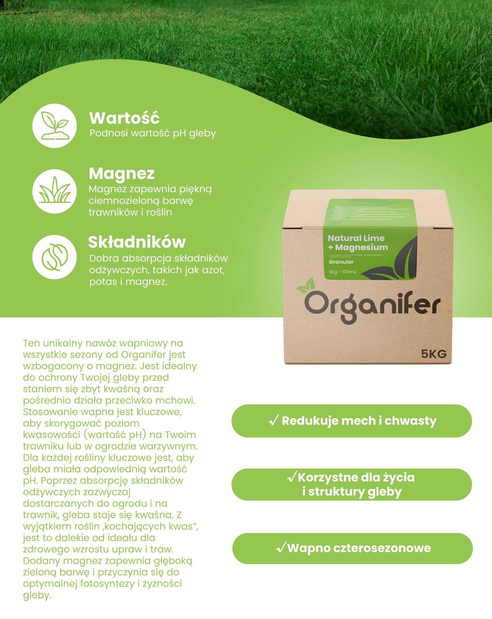 Nawóz Wapniowy z Magnezem (20 kg – na 400 m2) - Organifer