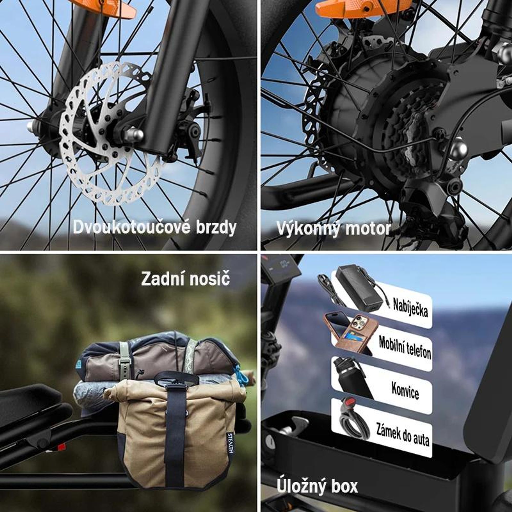 URLIFE T2 Elektrokolo - Motor 250W Baterie 48V 15.6Ah Kotoučové brzdy Asistent šlapání - Černá