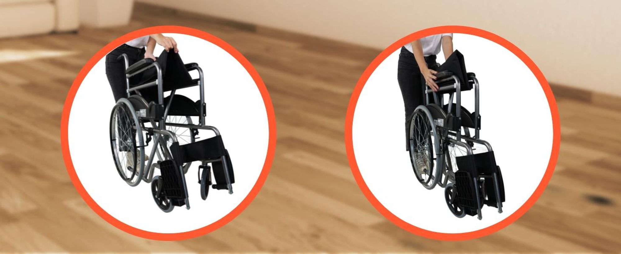 Clinicalfy Klappbarer Rollstuhl Faltbar Kappbarer Rollstuhl Manuell bedienbar 44cm Sitz Leicht Schwarz Valencia
