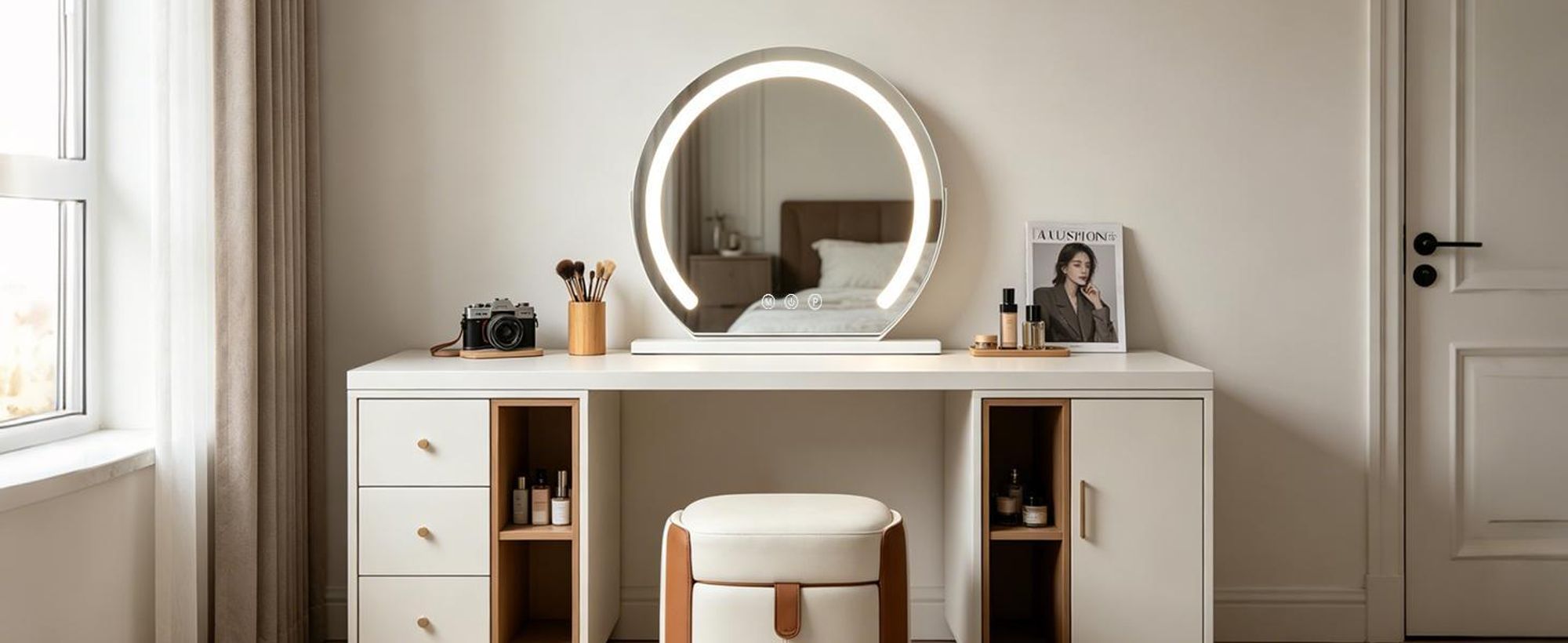 ZMH LED Schminkspiegel mit Beleuchtung Spiegel 40×35CM Vanity Mirror Kosmetikspiegel Tischspiegel 3 Modi Schminktischspiegel Touch Dimmbar Weiß