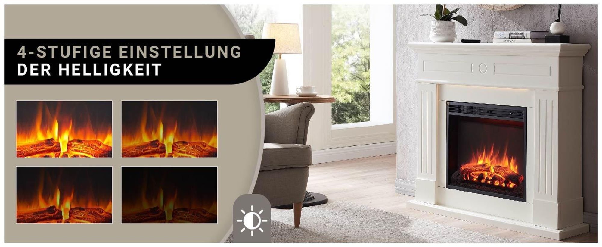 Elektrokamin Standkamin BALDERIA Leandros – Heizung bis 2000 W, weiss